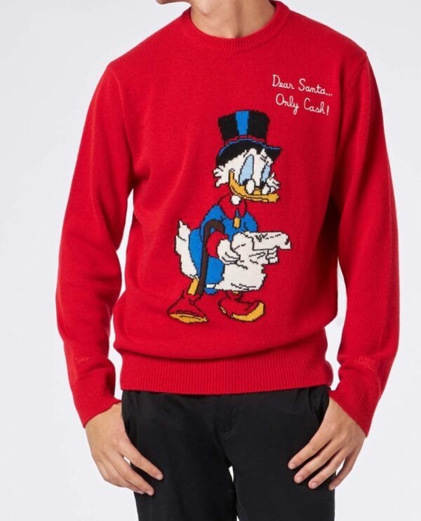 Maglione Girocollo Mc2 Saint Barth, Misto Cashmere, Ricamo 'Only Cash' E Zio Paperone, Colore Verdone